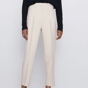 ZARA Cream Écru Pleated Trousers High Rise Size XS